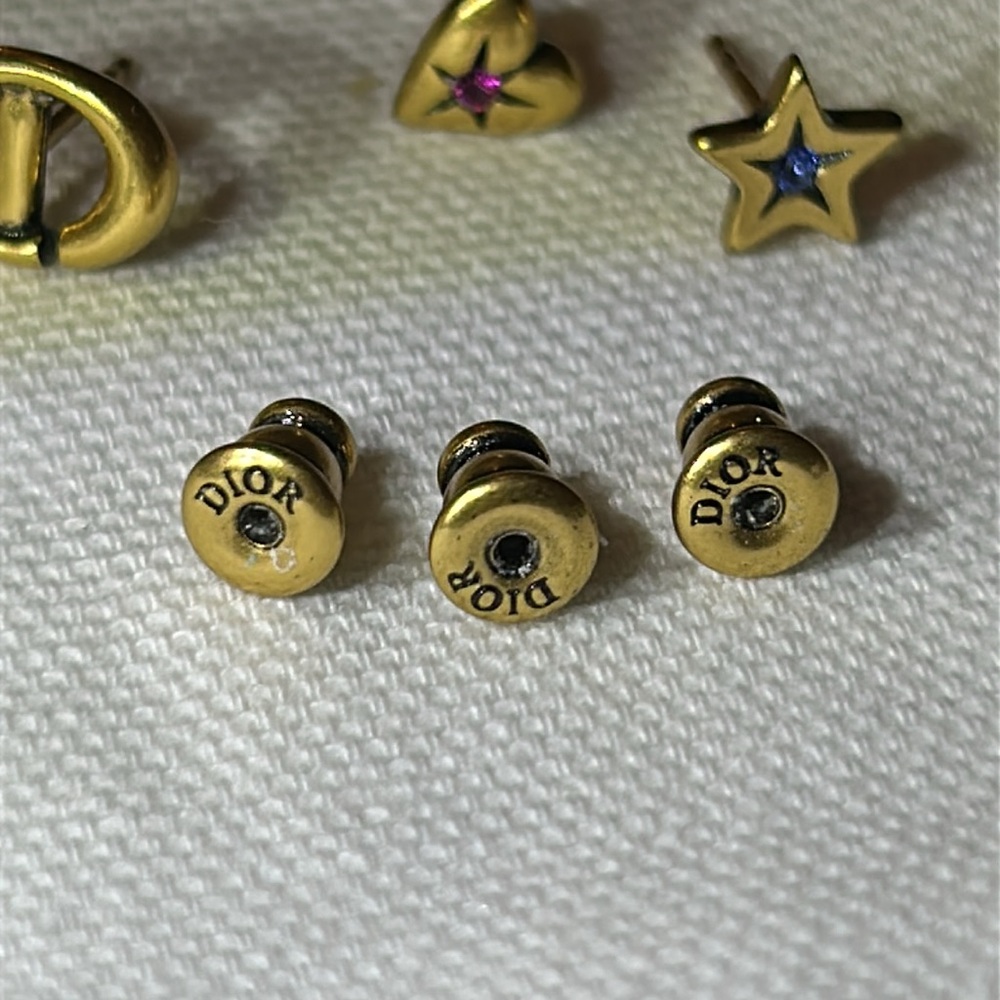 DIOR LUCKY CHARM SET OF STUD Earring Antique Gold-Finish Metal Pink Blue Crystal - Picture 8 of 8